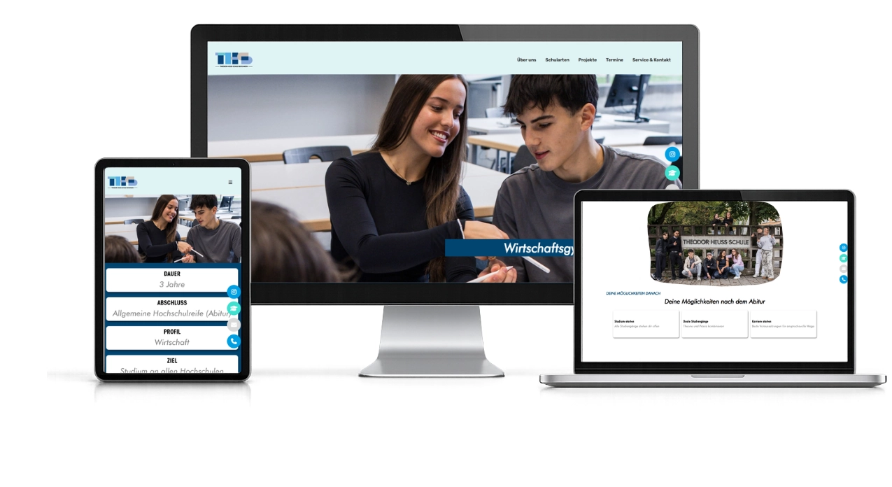 Webdesign Case Study Theodor-Heuss-Schule Reutlingen auf Desktop, Tablet und Smartphone