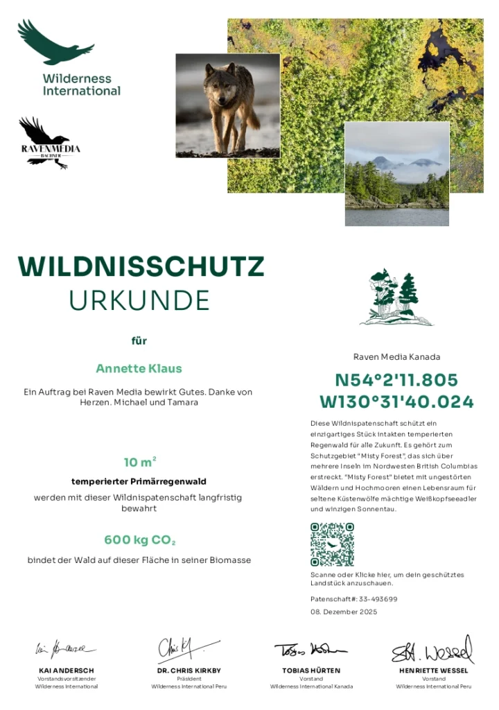 Urkunde Wildnesschutz - Kundin