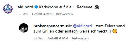 Aldi Nord Kommentar auf Instagram