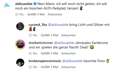 Aldi Süd Kommentar auf Instagram