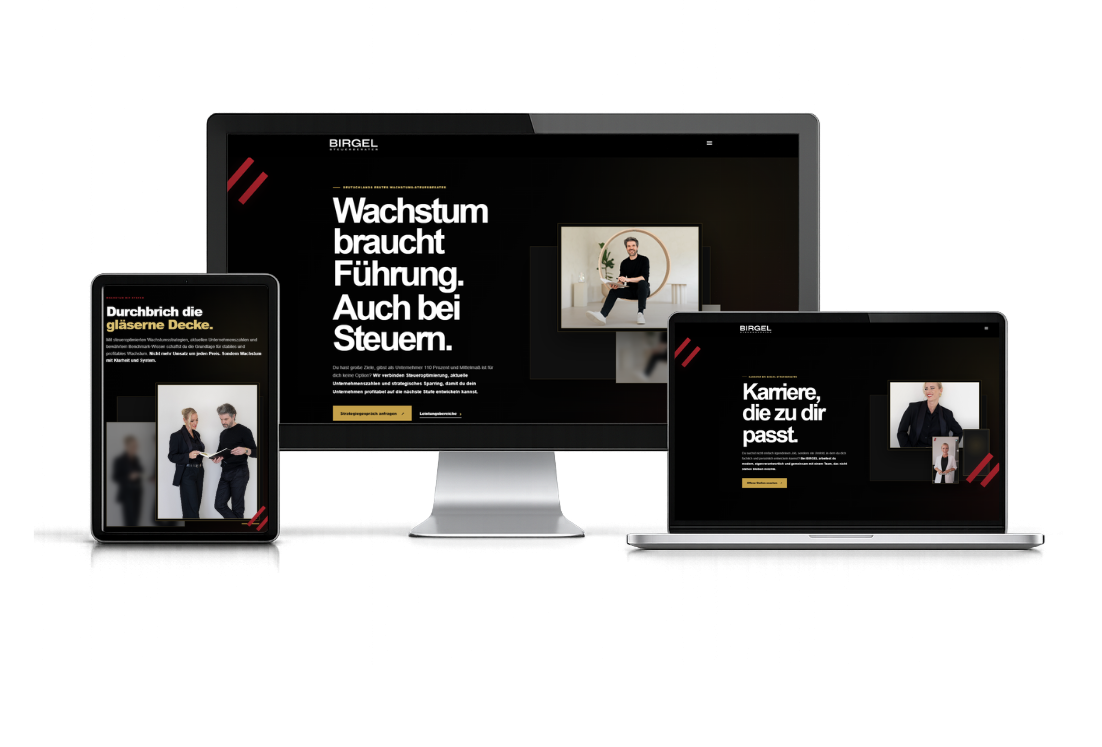 Webdesign für BIRGEL Steuerberater auf Desktop, Tablet und Smartphone